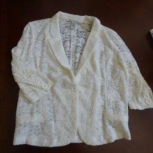 American Rag Stretched White floral Lace Blazer L